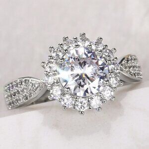 🔥925 SILVER MOISSANITE SUN FLOWER WEDDING/ENGAGEMENT RING WOMEN, K754